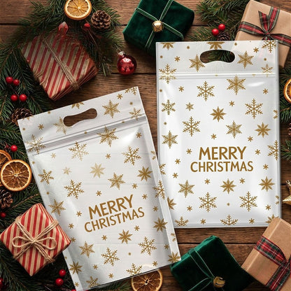 50Pcs Resealable Christmas Zip Lock Bags 50PCS Clear Christmas Plastic Sealing Bags with Handles for Xmas Holiday Party Candy