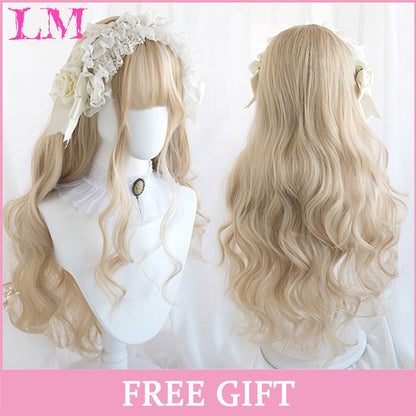 LM Medium Length Pink Cosplay Wig Heat Resistant Costume Party Synthetic Wigs 2 Clip On Ponytail 7 Colors