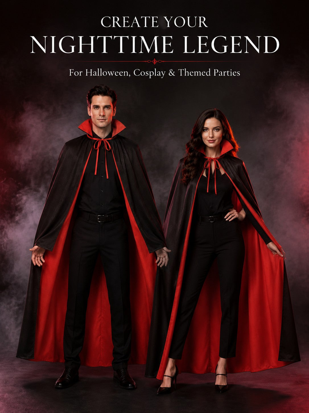 Reversible Black and Red Vampire Cape for Halloween Cosplay Costume