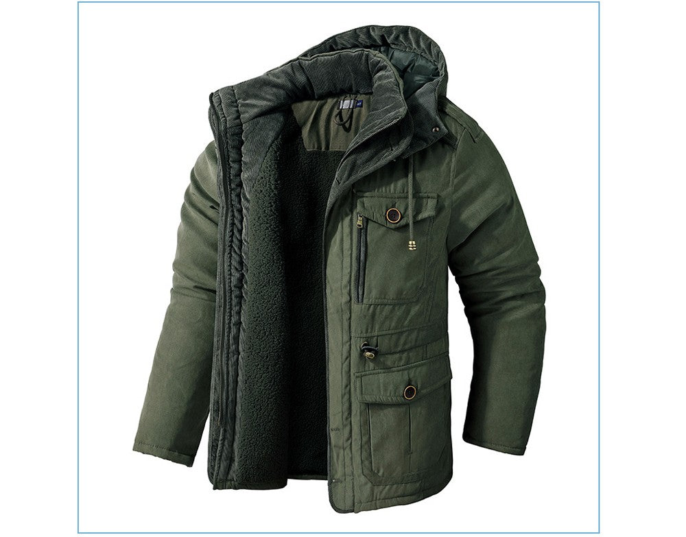Winter Mens Fleece Warm Jackets Fashion Men Thicken Thermal Tactical Hooded Coats Men Outdoor Multi-pocket Windbreaker Jacket