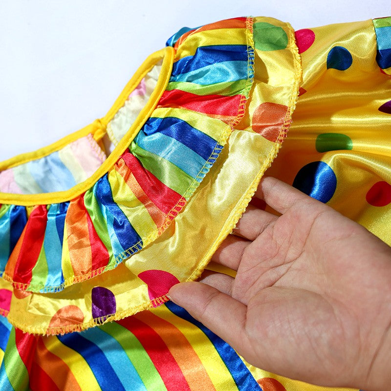Adult Rainbow Clown Jumpsuit Featuring A Bright Colorful Pattern Funny Clown Costume Set for Height 165-185cm