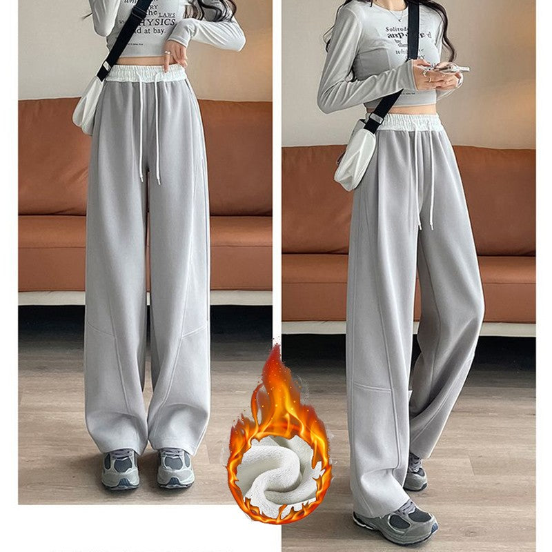 Winter Lady Hot Sale High Waist Thermal Plush Pants Women Chic Straight Leg Fleece Trousers Girls Snow Warm Casual Pants