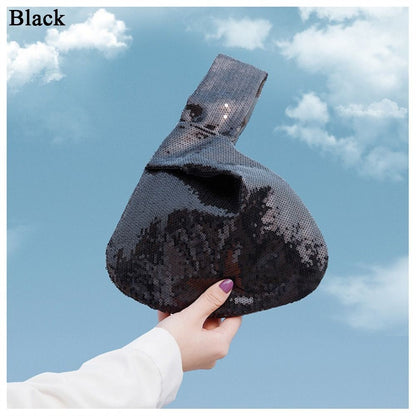Ladies Trendy Fashion Reversible Sequin Evening Clutch Purse Women Girls Small Glitter Wrist Knot Bag