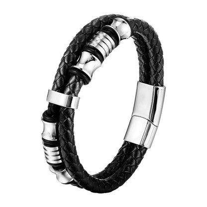 Pulseira de corda trançada charmosa para homens, fecho magnético de aço inoxidável, pulseiras e braceletes de couro legítimo, joias masculinas e femininas