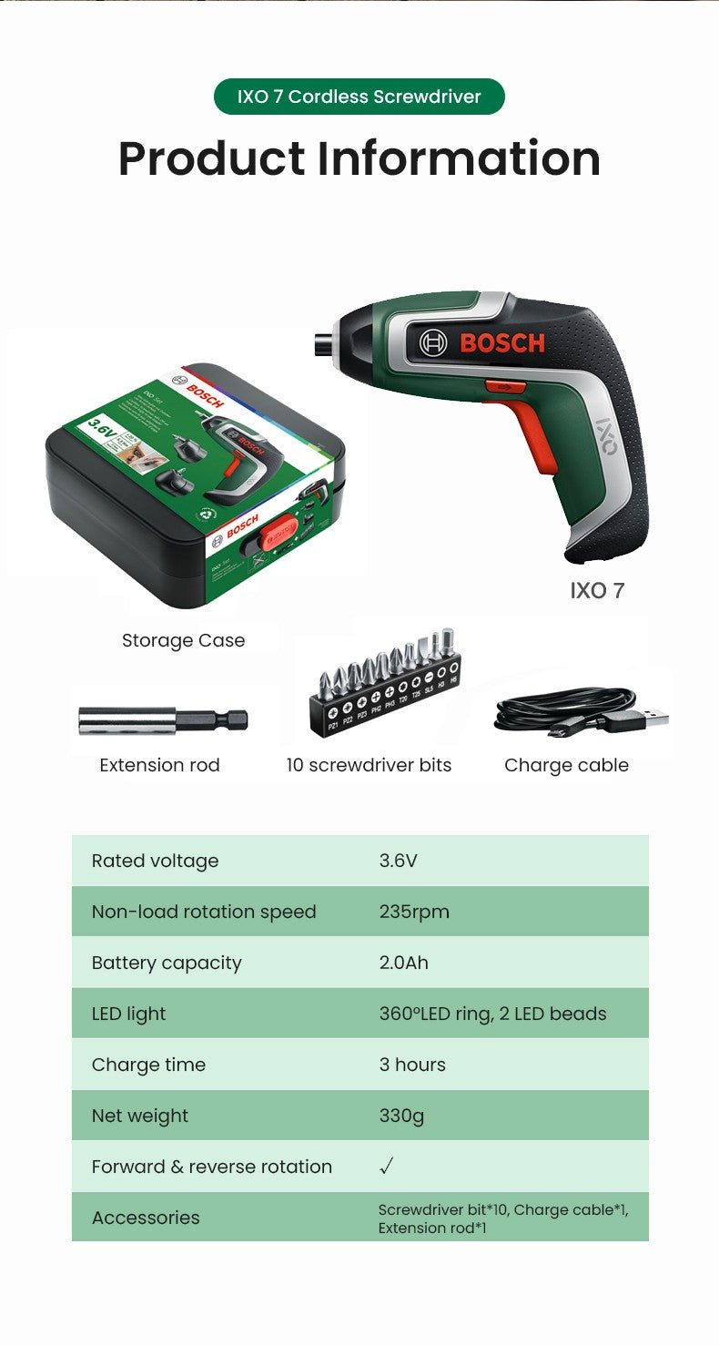 Parafusadeira sem fio Bosch IXO 3.6V Recarregável USB Multifuncional Mini Furadeira Elétrica Chave de Fenda Portátil Ferramenta Elétrica Ixo 7/6