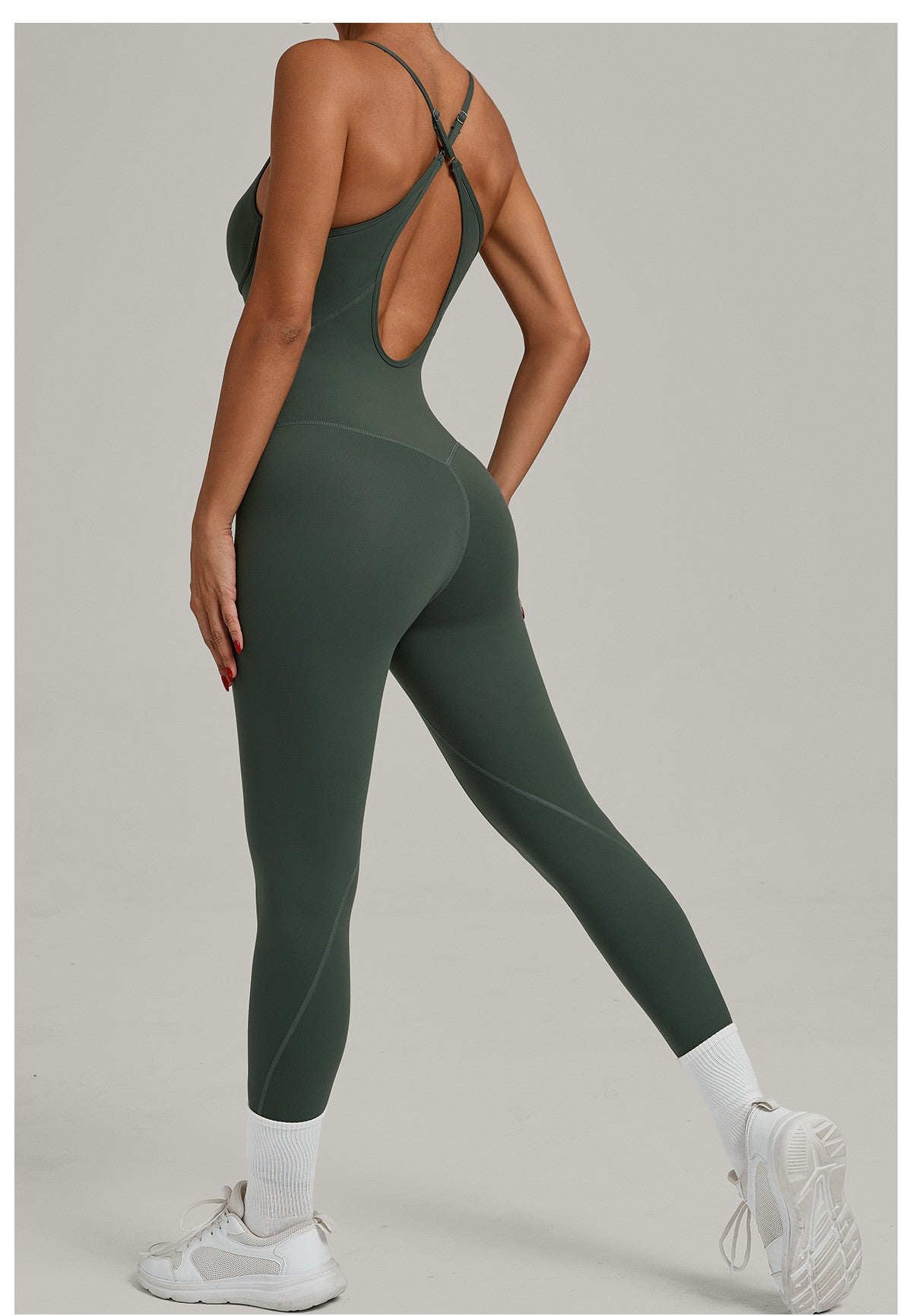 JUREN Fitness Jumpsuit Women Tracksuit Sports Playsuit Running One Piece Yoga Suit Scrunch Backless Set Rompers Gym Clothes