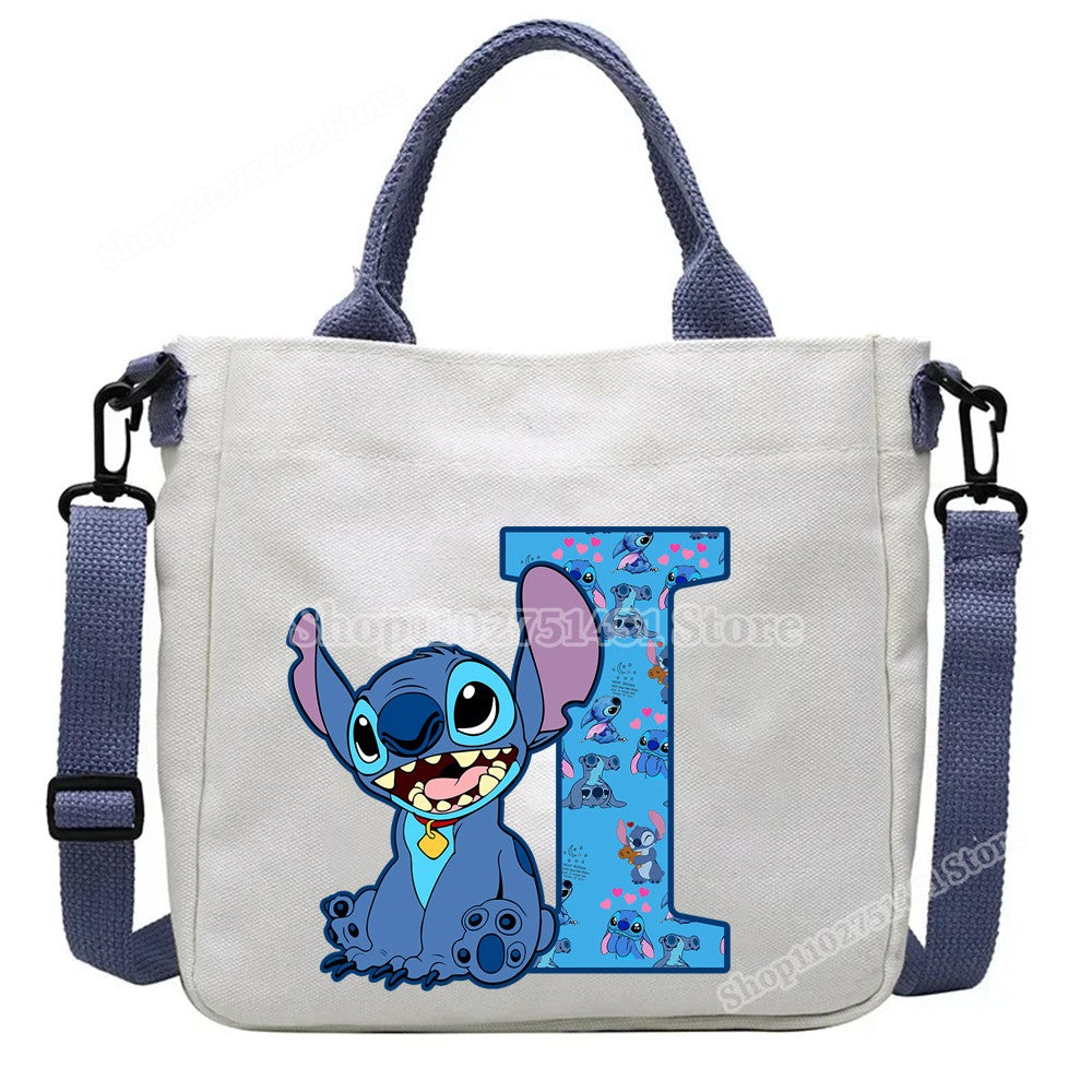 Disney Stitch Letter A-Z Print Shoulder Bags Cute Anime Action Figure Stich Purses Handbags Women Sling Messenger Bag Gift