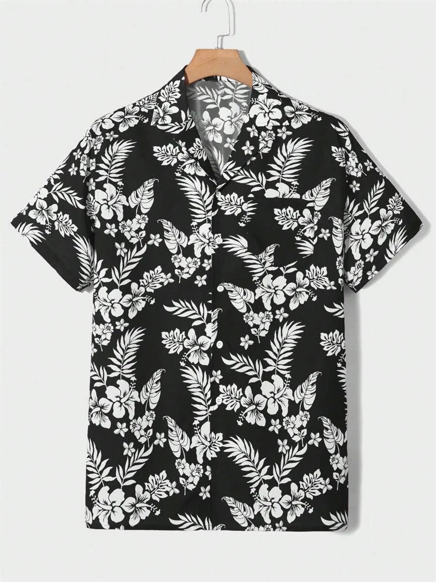 Summer men's new tropical 3D printing lapel short-sleeved shirt Hawaiian casual daily wearing large size