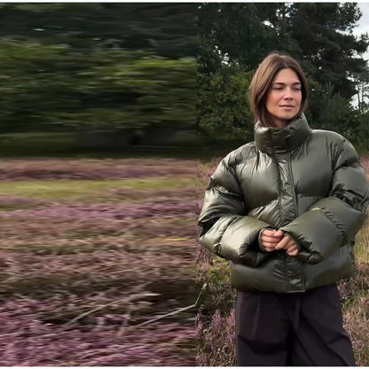 Fashion Glossy Padded Jacket Women's Solid Turtleneck Long Sleeve Warm Down Coat 2025 Autumn Winter New Lady Casual Outerwear