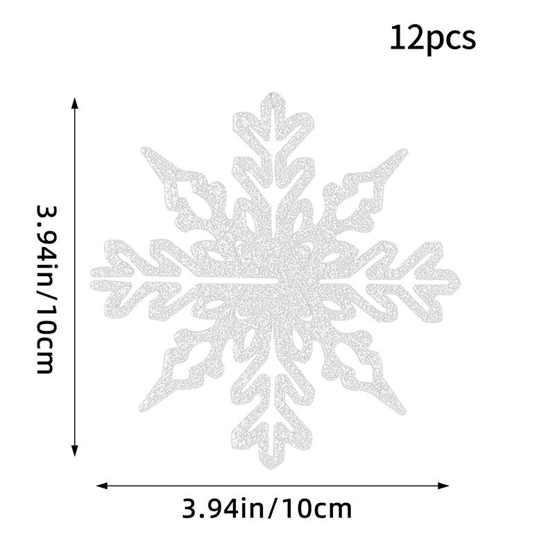 12PCS Pink Glitter Plastic Snowflake Decorations 10cm Christmas Tree Hollow Snowflake Pendants New Year Party Festival Supplies