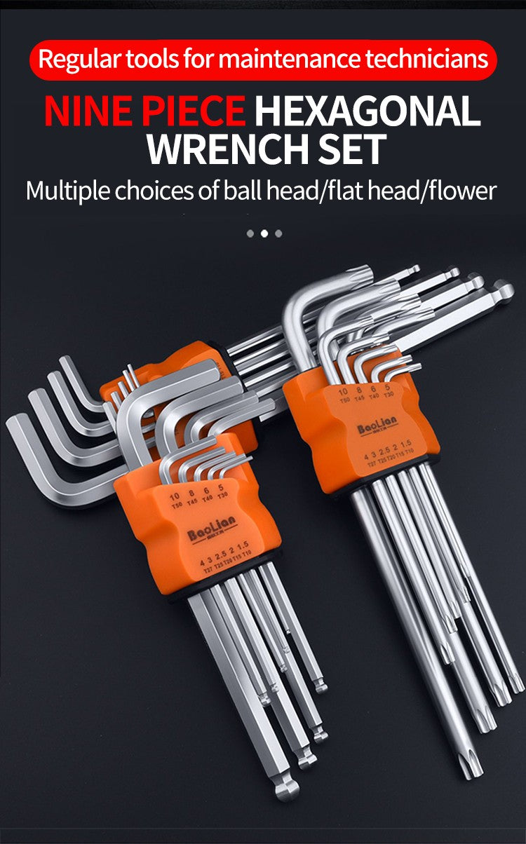 Conjunto de 9 Chaves Torx Estrela, Kit de Chaves Allen, Chave Hexagonal, Chave de Boca em Flor de Ameixa, Chave de Fenda Estrela Tipo L com Ponta Dupla, Ferramenta Manual de Reparo