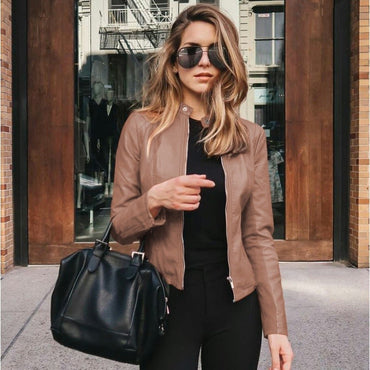 New Women Slim Faux Leather Jacket High Street Classic Moto Biker PU Leater Jacket New Spring Autumn Basic Zipper Coat Outerwear
