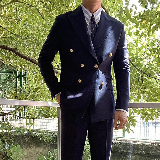 Blazer Casual Suit Classic Navy blue Double-breasted Metal Buttons High Quality Top Shirt Regular Length Retro Jacket 3 colors