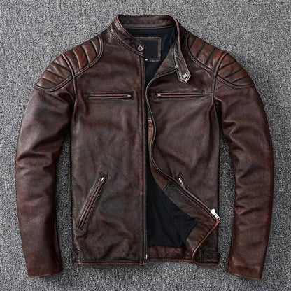 2025 New Leather Jacket Top Layer 100% Cowhide Leather Clothes Men's Stand Collar Motorcycle Clothes  Autumn Winter Plus Size