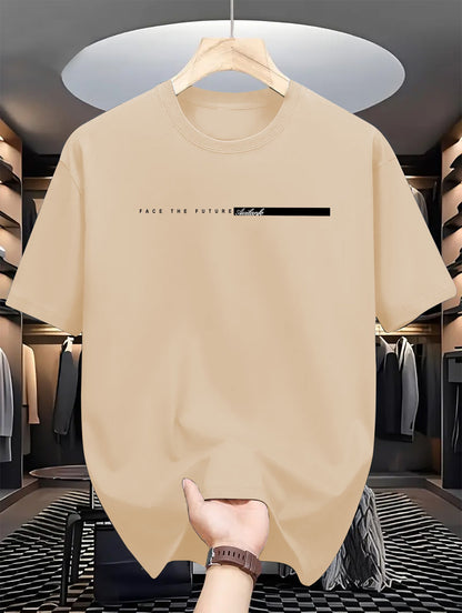 Summer men's 100% cotton casual loose fit large letter print round neck short sleeved T-shirt top High Street Unisex style