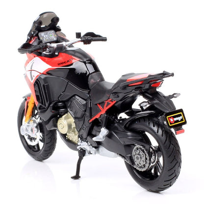 Miniaturas de moto de aventura Bburago Ducati Multistrada V4 Pikes Peak em escala 1/18, modelo de motocicleta de brinquedo diecast, vermelha