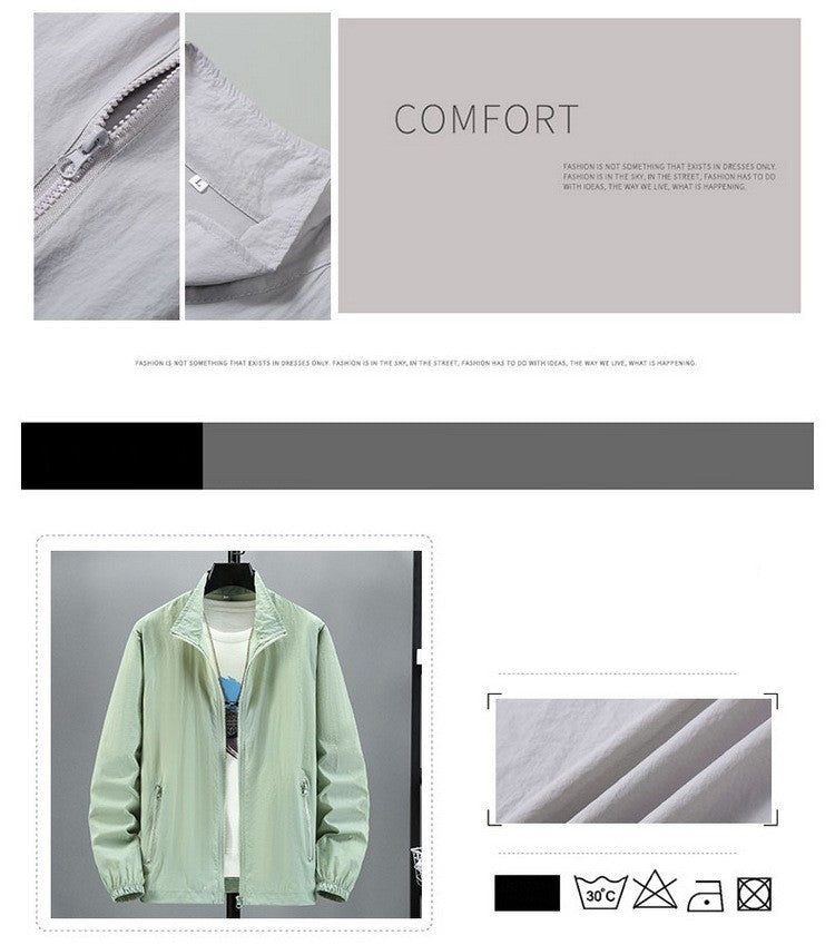 Men Teens Breathable Ultrathin Ultralight Stand Collar Quick Dry Sun-Protective Camping Hiking Jacket Skin Coat Windbreaker