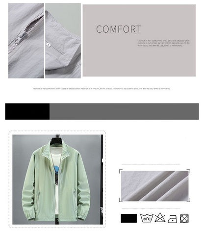 Men Teens Breathable Ultrathin Ultralight Stand Collar Quick Dry Sun-Protective Camping Hiking Jacket Skin Coat Windbreaker