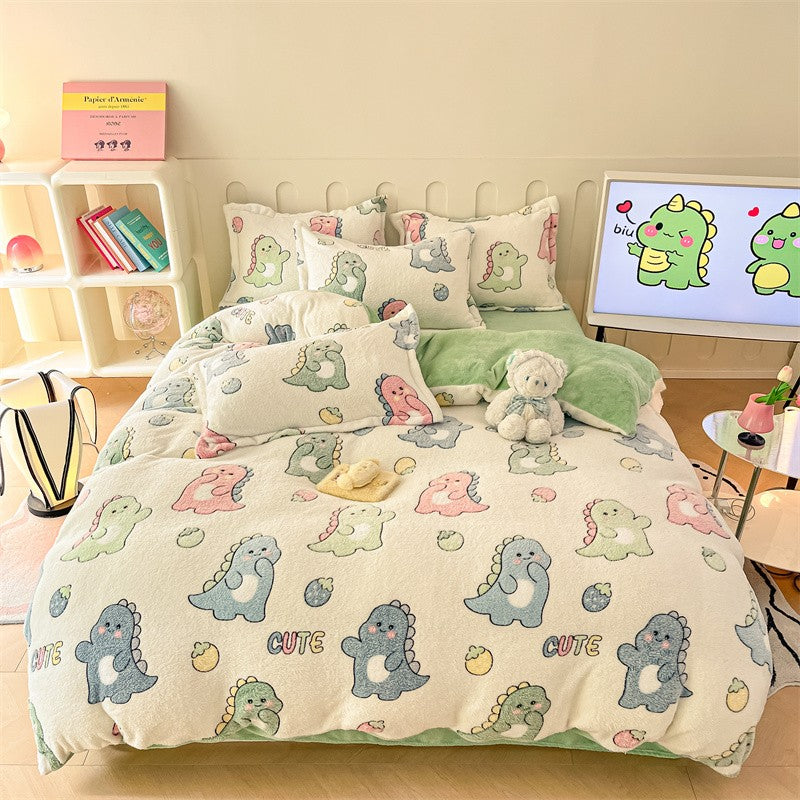 Capa de Edredom de Veludo Leite com Estampa de Panda Fofo para Decoração de Quarto de Meninos e Meninas, Roupa de Cama de Desenho Animado de Animais, Capa de Edredom Macia e Quente para Outono e Inverno