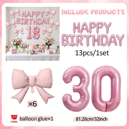 Pink Bow Birthday Balloon Happy Birthday Letter Balloon Used for Wedding, Valentine's Day, Birthday, Proposal Decoration Decor