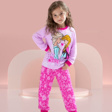 New Kids Pajama Set Cotton Soft Elsa nightwear Anna Print Loungewear Long Sleeve Pjs Sleepwear for Toddler Boys Girls nighty