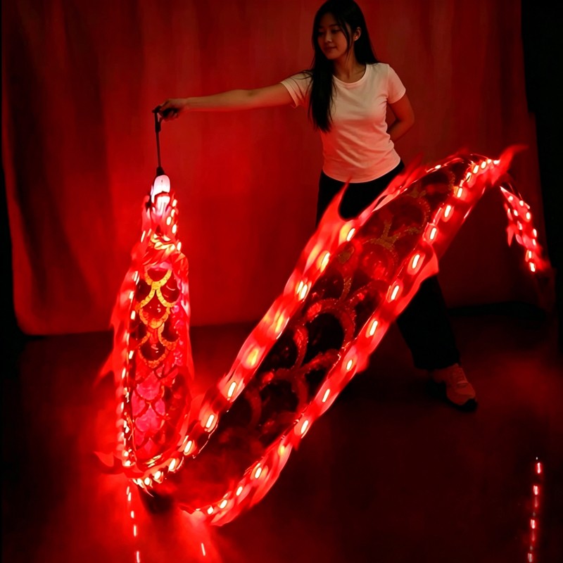 3Meters LED Glowing Dragon Poi With Dragon Head Chinese Dragon Dance Outdoor Fitness Juggling LED Dragon Stream Props