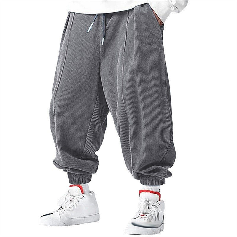 Calça Masculina de Cordão Casual Solta para Outono - Estilo Hip-Hop de Luxo e Moda em Veludo Cotelê Premium - Calça da Moda com Punho