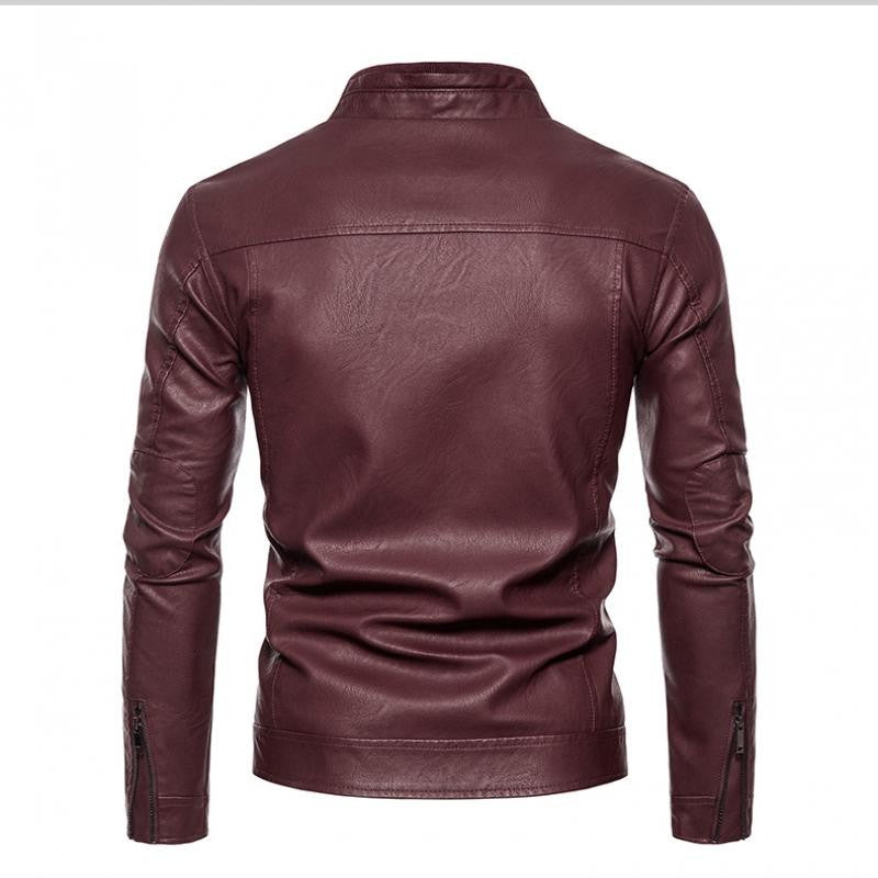 Spring Autumn Men Motorcycle Jacket Retro Slim Fit Casual Coat Stand Collar Leather Jackets Zipper Outerwear Windproof PU Coat