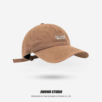 Trendy Japanese Retro Washed Denim Baseball Cap Embroidered Letter Couple Sun Hat Casual Outdoor Sport UV Resistant Baseball Cap