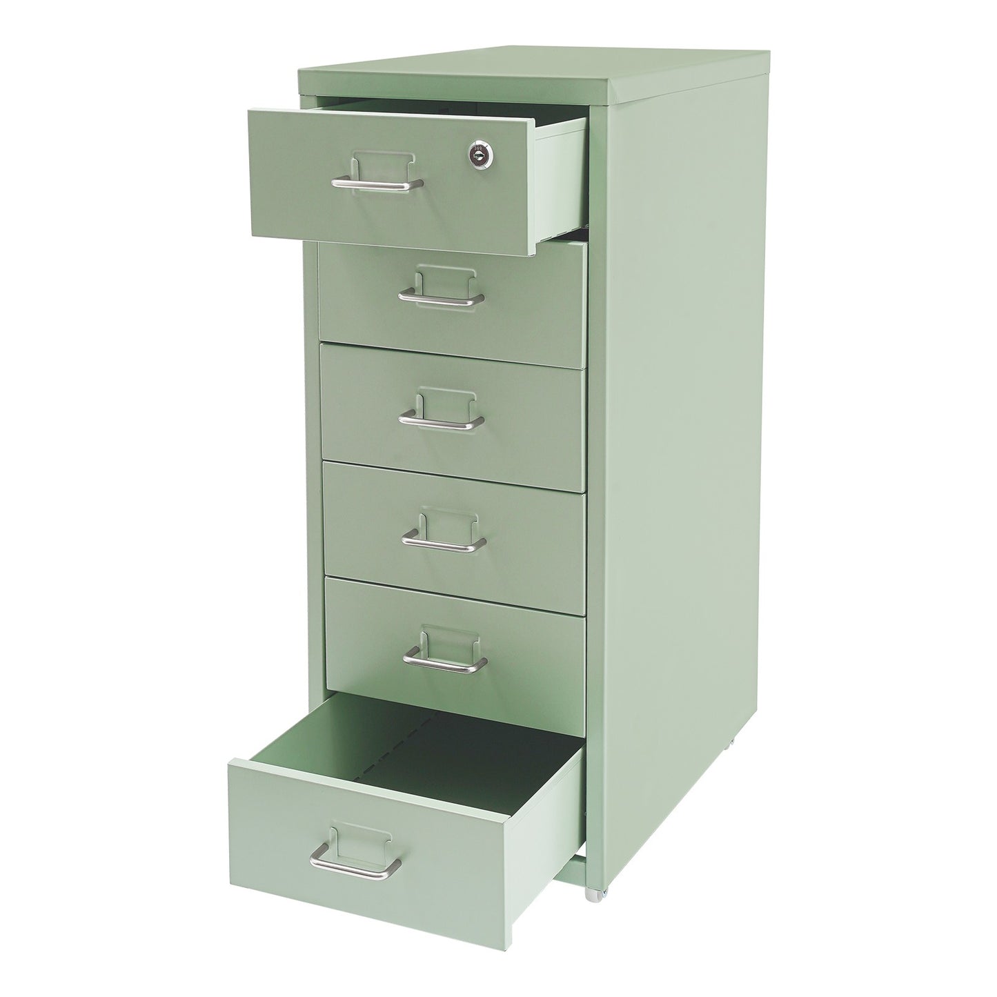 Gaveteiro de Metal com Rodas e Fechadura | Armário para Documentos com 6 Gavetas para Escritório em Casa, com Rodas | Branco-sujo/Verde/Amarelo