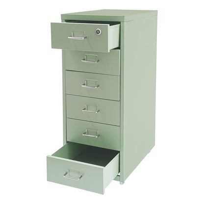 Gaveteiro de Metal com Rodas e Fechadura | Armário para Documentos com 6 Gavetas para Escritório em Casa, com Rodas | Branco-sujo/Verde/Amarelo