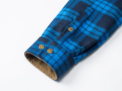 MAGCOMSEN Flannel Shirts Men's Long Sleeves Cotton Long Sleeve Plaid Shirt with 2 Pockets Button Down Casual Corduroy Shirt Male