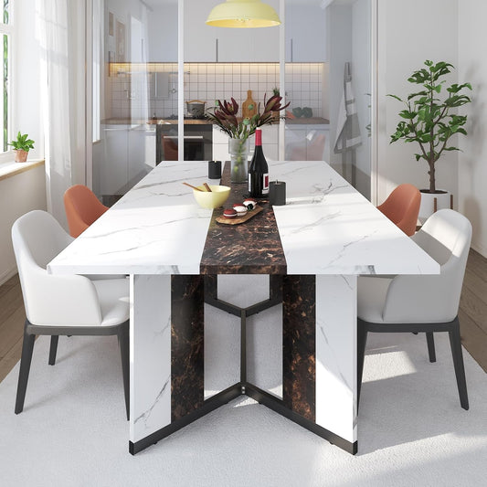71 Inch Dining Table for 6 People,Modern Rectangular Kitchen Table W/Waterproof Wood Tabletop,Farmhouse Long Dining Room T