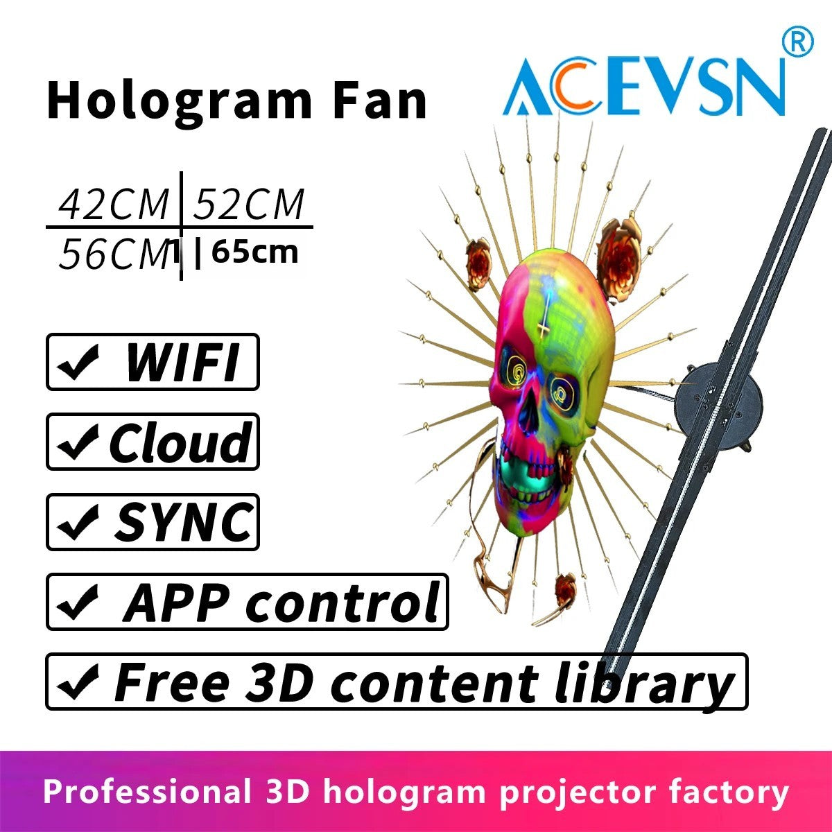 42CM/52CM/56CM/65CM 3D Holographic LED Fan Display for Advertising/Shop/Wedding High Brightness Custom Logo DIY Projector