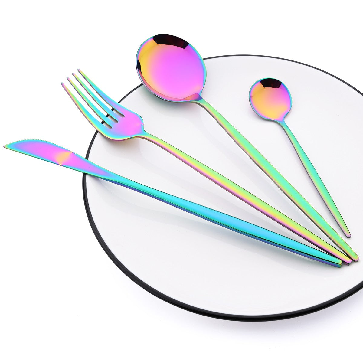 24Pcs Dinnerware Set Stainless Steel Tableware Knife Fork Tea Spoon Cutlery Set Multiple Colour Silverware Kitchen Flatware Set