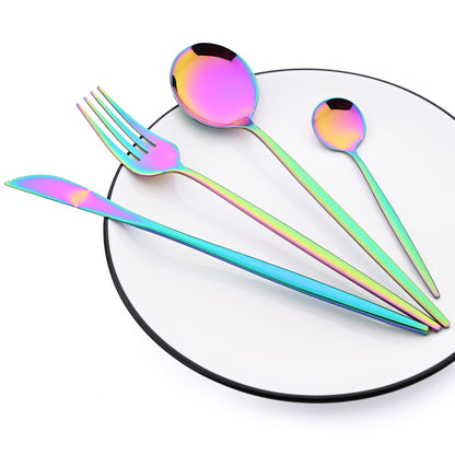 24Pcs Dinnerware Set Stainless Steel Tableware Knife Fork Tea Spoon Cutlery Set Multiple Colour Silverware Kitchen Flatware Set