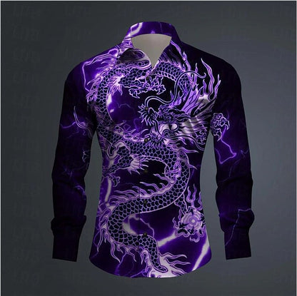 Hawaii Men's 3D Printed Dragon Print Roll-down Button-down Shirt Outdoor Street Long Sleeve Clothing Fashion Casual Beach Style