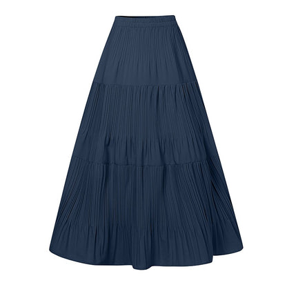 ZANZEA Plus Size 5XL Women Maxi Skirts 2025 Autumn Elastic Waist Pleated Long Skirt Casual Solid Color High Waist Ruffled Skirts