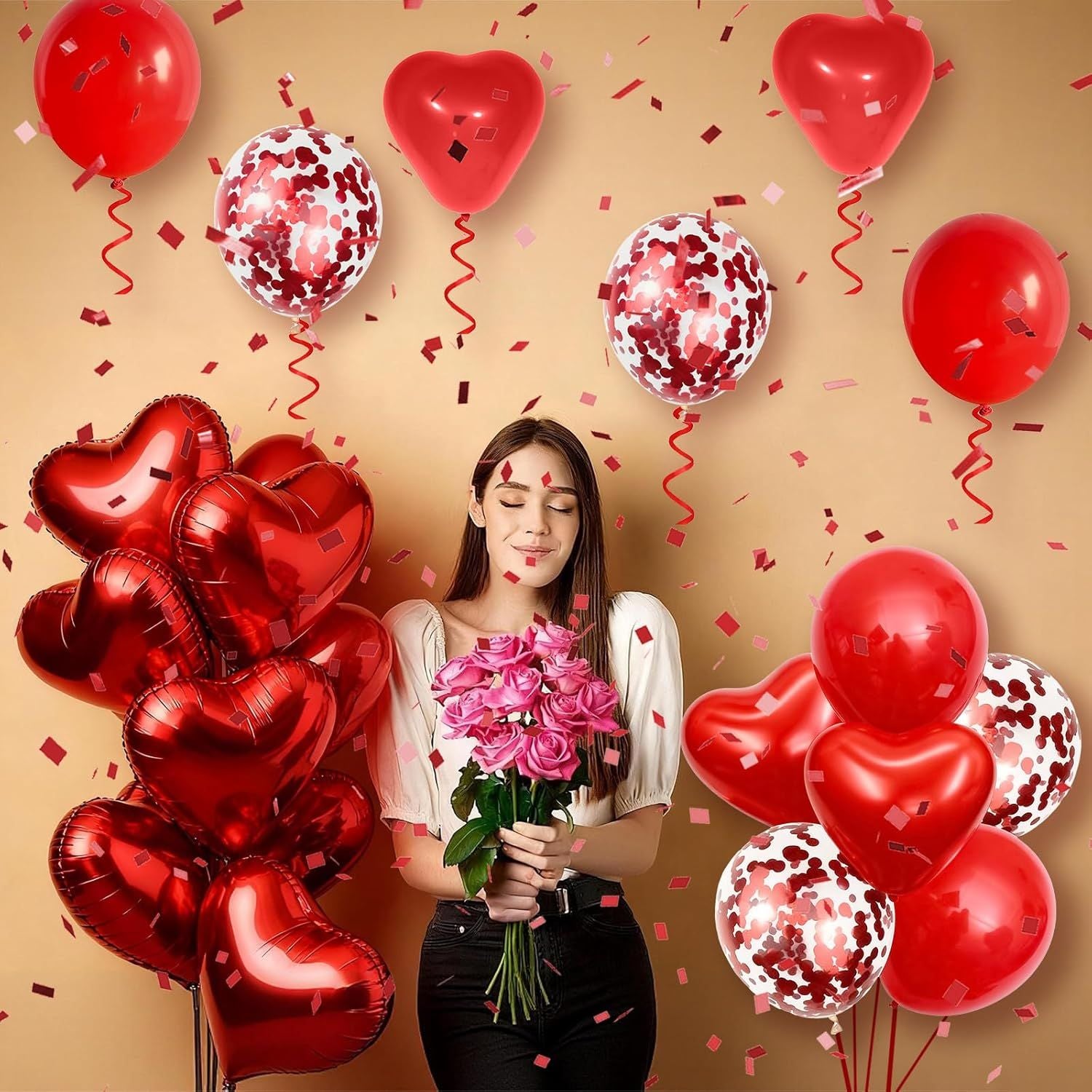 I Love You/Red Heart Love Foil Balloon 1000Pcs Rose Petals for Wedding Anniversary Valentine Day Romantic Special Night Party