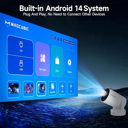 Miniprojetor Portátil Magcubic 8K Android 14 8000 Lúmens WiFi 6 BT5.4, Cinema ao Ar Livre, Alto-falante HiFi de 5W, Suporte a HD 720P HY300 Pro+