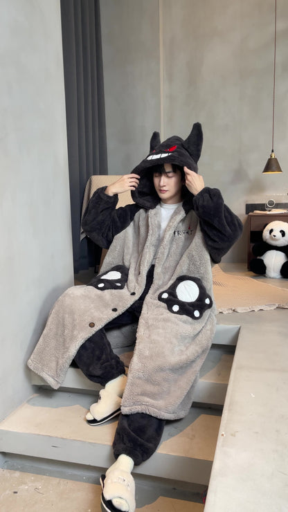 Gengar Pajamas Suit Anime Pokemon Winter Coral Fleece Nightgown Large Size of Thickened Warm Cartoon Men Hooded Home Suit Set