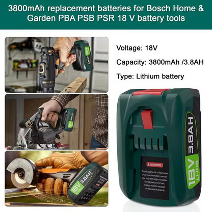 Bateria de substituição Bosch PBA, Ferramentas a bateria Bosch Casa e Jardim PBA PSB PSR 18V, AL1880CV AL18815CV, 3800mAh