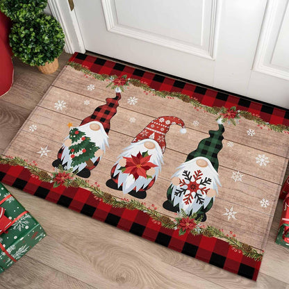 VIKAMA Christmas Gnome Doormat Winter Dwarf Front Door Mat Non-Slip Washable Entryway Rug Holiday Home Decor