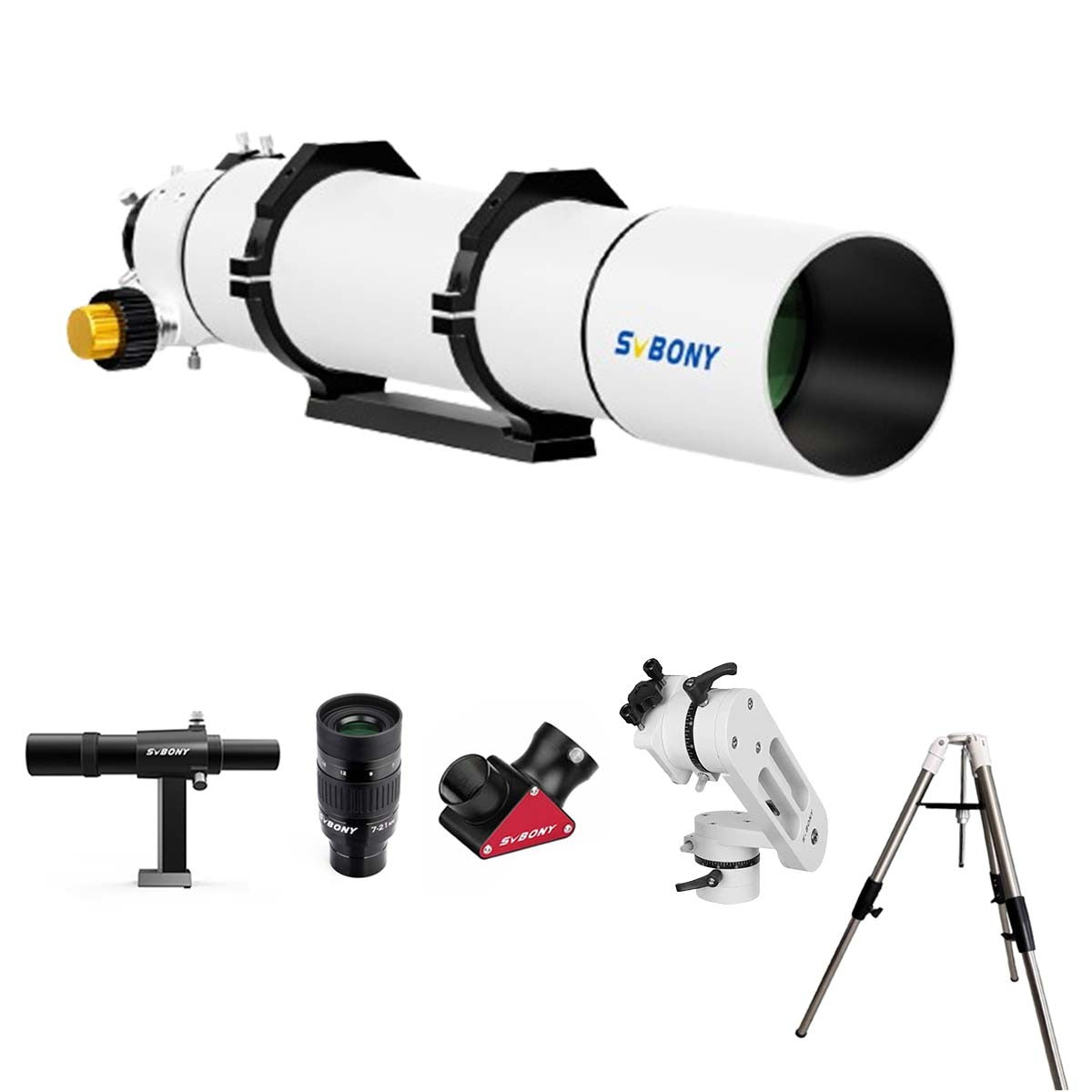 Conjunto de Telescópio Refrator Acromático Svbony SV48P 102mm para Fotografia e Observação Astronômica de Céu Profundo