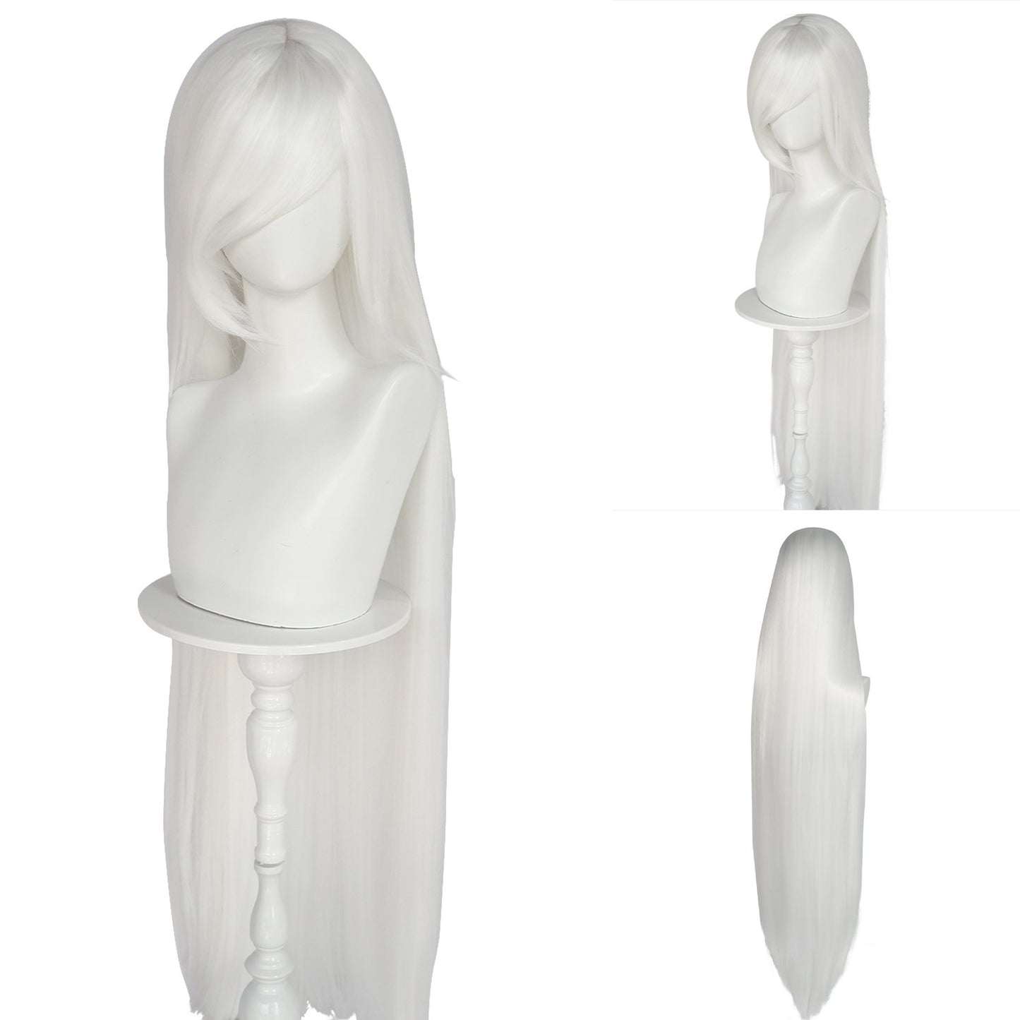Synthetic 46Inch Extra Long Straight White With Bangs Stylish and Versatile Anime Cosplay Wig For Daily Party Wear Wig Fashion