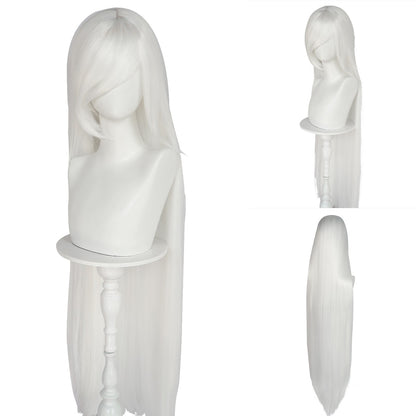 Synthetic 46Inch Extra Long Straight White With Bangs Stylish and Versatile Anime Cosplay Wig For Daily Party Wear Wig Fashion