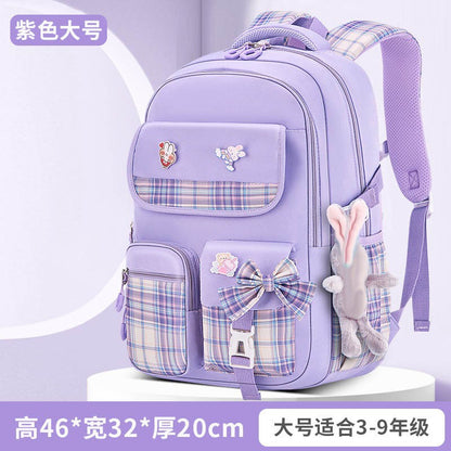 Protecting The Spine Ergonomics Elementary School Students Girls Checkered Backpack Large Capacity Lightweight Waterproof