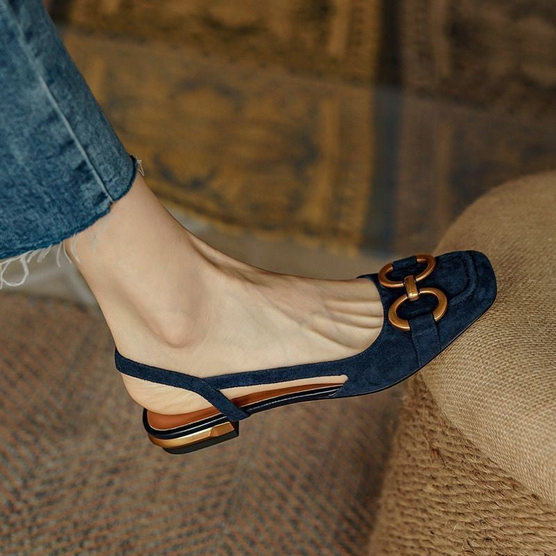 2024 Summer autumn New Retro Low-heeled Baotou Sandals Women's Slingback Suede Office Ladies Shoes Sandal Slip on Woman Flats