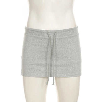 Solid Lace-up Mini Skirts Sexy American Retro Basic Vintage Casual Short Bottoms