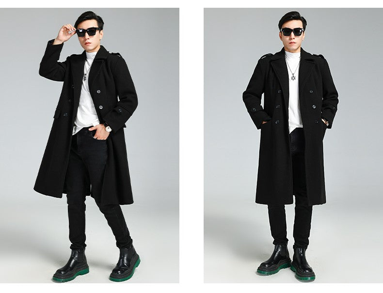 Nerazzurri Autumn Winter Long Elegant Luxury Chic Navy Blue Warm Woolen Coat for Men Double Breasted Wool & blends Overcoat 2023